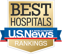 A gold U.S. News and World Report badge reading “Best Hospitals Rankings.”