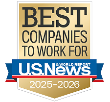 A gold U.S. News and World Report badge reading “Best Companies to Work For: 2025-2026.”