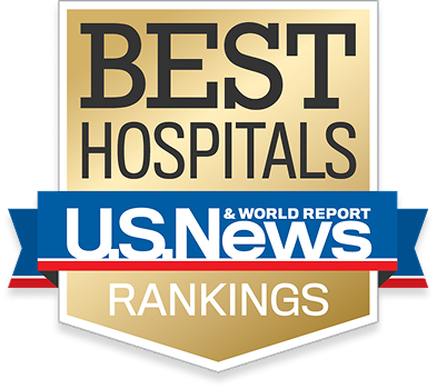 A gold U.S. News and World Report badge reading “Best Hospitals Rankings.”