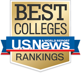 A gold U.S. News and World Report badge reading “Best Colleges Rankings.”