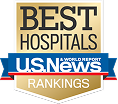 A gold U.S. News and World Report badge reading “Best Hospitals Rankings.”