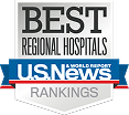 A silver U.S. News and World Report badge reading “Best Regional Hospitals Rankings.”