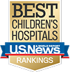 A gold U.S. News and World Report badge reading “Best Children’s Hospitals Rankings.”