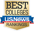 A gold U.S. News and World Report badge reading “Best Colleges Rankings.”